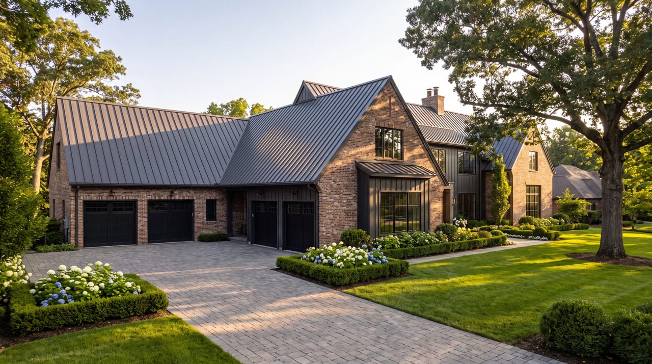 Standing-seam metal roof on a modern home installed by Exotic Exteriors